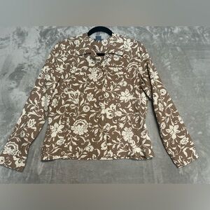 Y2K Sigrid Olsen So Blue Jacket Women’s Medium Floral Buttons Tan Cotton